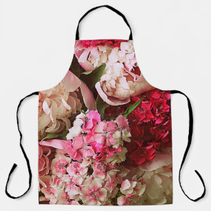 Delantal Hermosas flores de verano. Bouquet de peones rosad