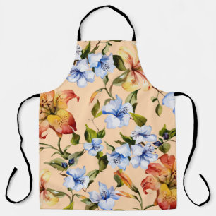 Delantal Hermosas lirios de tigre y flores azules pequeñas