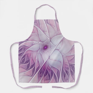 Delantal Hermoso Arte Abstracto Fractal Flor Rosa Moderno