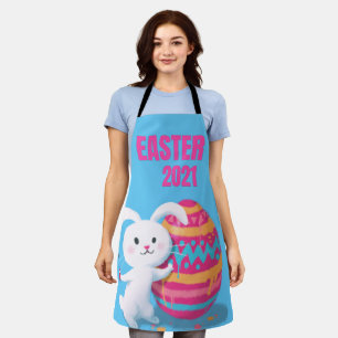 Delantal Hermoso blanco lindo con huevo de Pascua pintado d
