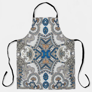 Delantal Hermoso blanco y azul arabesco, patrón islámico