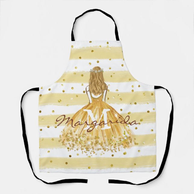 Delantal Hermoso Chica dibujando vestimenta amarilla real (Anverso)