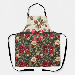 Delantal Hermoso floral de Navidad y piñas