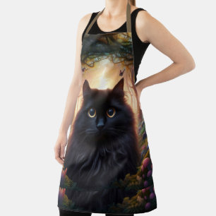 Delantal Hermoso gato negro esponjoso con ojos dorados