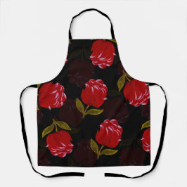 Delantal Hermoso patrón de bordado de rosas traslúcidos roj