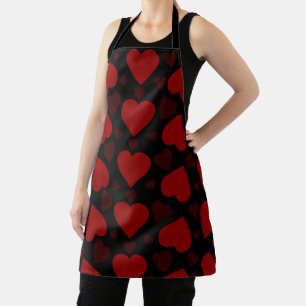 Delantal Hermoso patrón de corazón rojo sobre negro