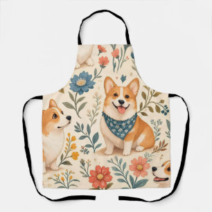 Delantal Hermoso patrón de jardín floral de Corgi lindo