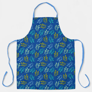 Delantal Hermoso Patrón De Leafía Azul Y Verde