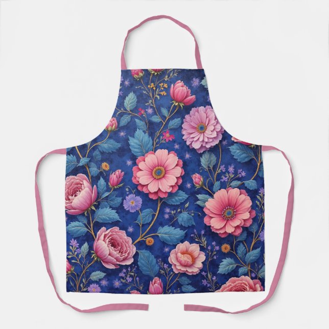 Delantal Hermoso patrón floral rosa (Anverso)