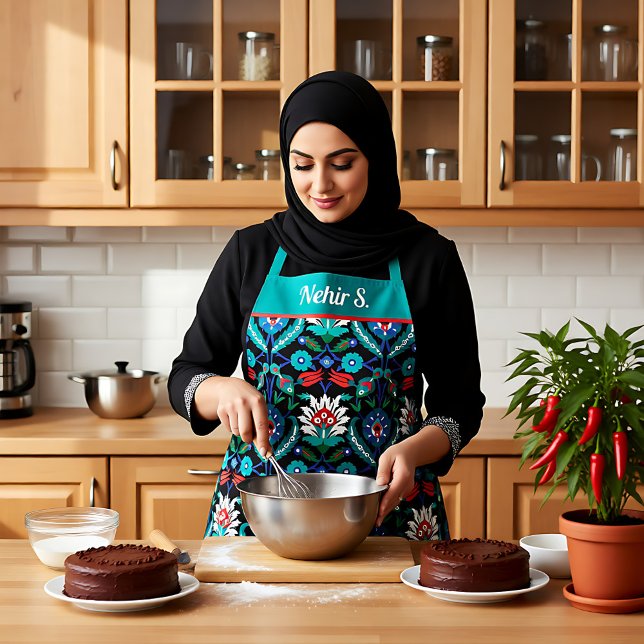 Delantal 💙 ❤️ 🖤 Hermoso patrón turco de Iznik (💙❤️🖤 Beautiful Iznik Turkish pattern Apron)