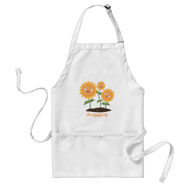 Delantal Hermosos girasoles alegres sonrientes ilustracion  (Frente)
