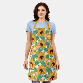 Delantal Hermosos girasoles amarillos y patrón verde