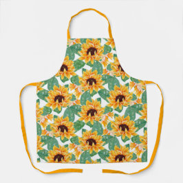 Delantal Hermosos girasoles amarillos y patrón verde