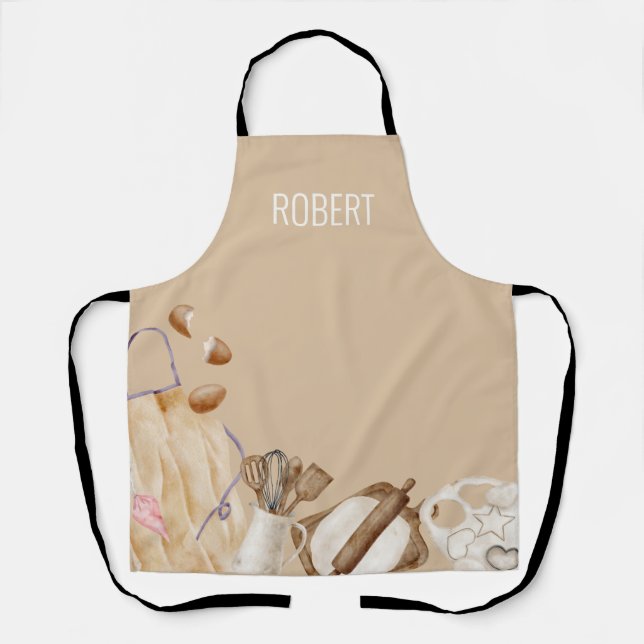 Delantal Herramientas de horneado personalizadas, caqui, bl (Anverso)