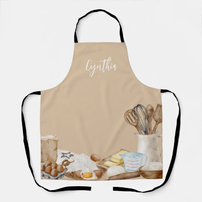 Delantal Herramientas de horneado personalizadas, caqui, bl (Anverso)