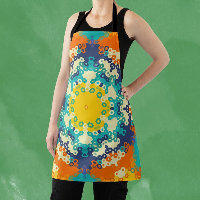 Delantal Hex Mandala Naranja azul y amarillo (Subido por el creador)