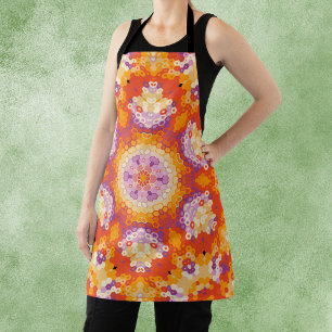 Delantal Hex Mandala Naranja Morado y Blanco