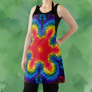 Delantal Hex Mandala Rojo Amarillo y Azul