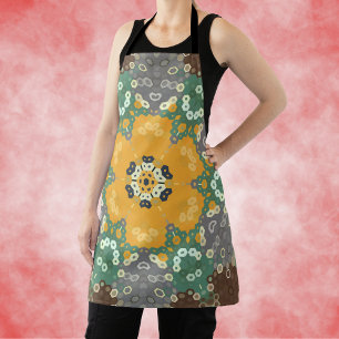 Delantal Hex Mandala Verde azulado amarillo y marrón
