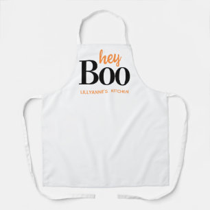 Delantal Hey Boo Halloween White Typography Monograma