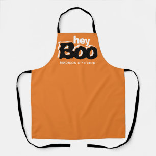 Delantal Hey Boo Naranja Y Black Halloween Personalizado