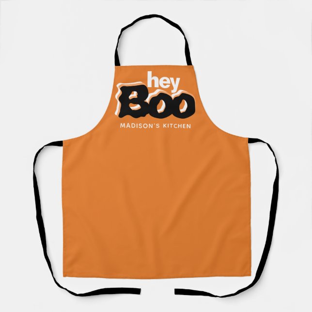 Delantal Hey Boo Naranja Y Black Halloween Personalizado (Anverso)