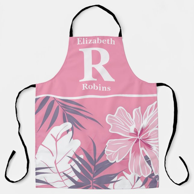 Delantal hibisco rosa tropical personalizado (Anverso)