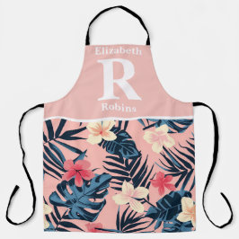 Delantal hibisco rosa tropical personalizado