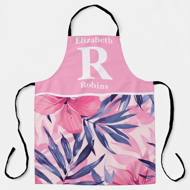 Delantal hibisco rosa tropical personalizado (Anverso)