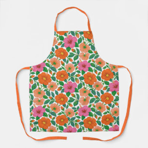 Delantal Hibisco Tropical en Rosa, Melocotón y Naranja