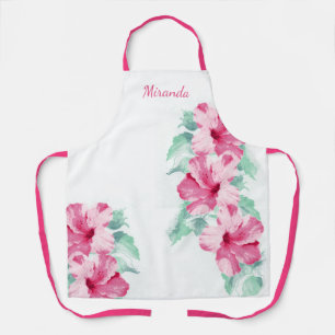 Delantal Hibiscus Floral Pink, Fuchsia Mint Personalizado