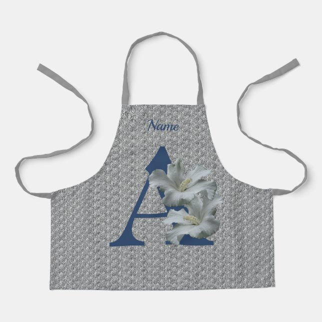 Delantal Hibiscus Flower Monograma inicial A Nombre Apron (Anverso)