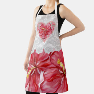 Delantal Hibiscus & lace RED