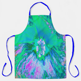Delantal Hibiscus psicodélico retro verde y rosa caliente