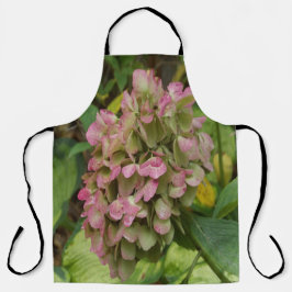 Delantal Hidrangea de otoño con hojas de Hosta dorada