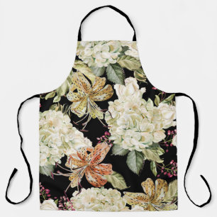 Delantal Hidrangeas Lilies de acuarela: Patrón floral