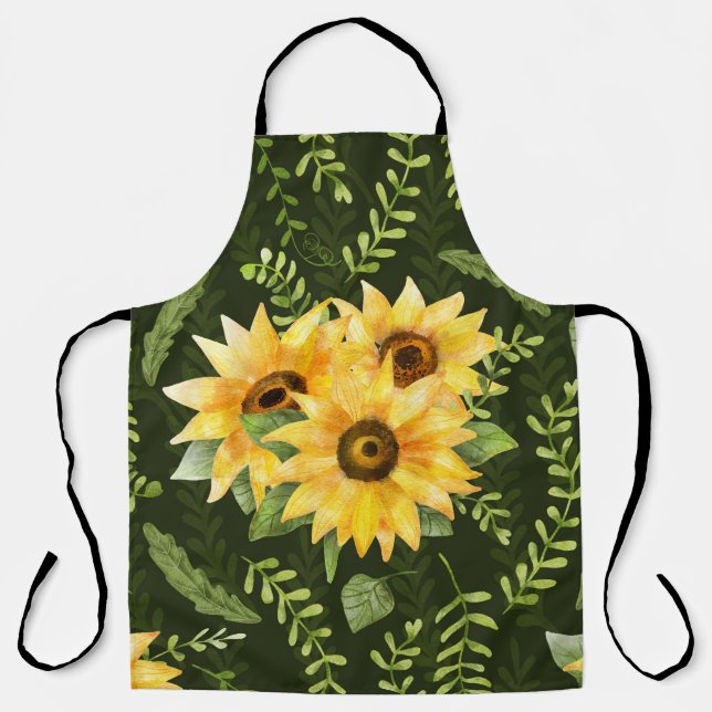 Delantal Hierbas de girasoles deja patrón acuático (Anverso)