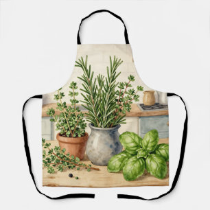 Delantal Hierbas frescas de cocina acuarela 