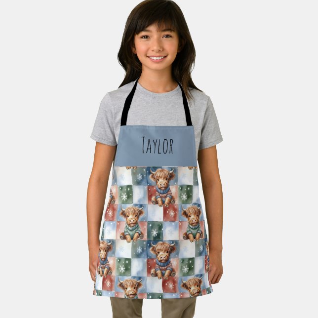 Delantal Highland Cow Christmas Cook Crew Personalized Kids (in situ)