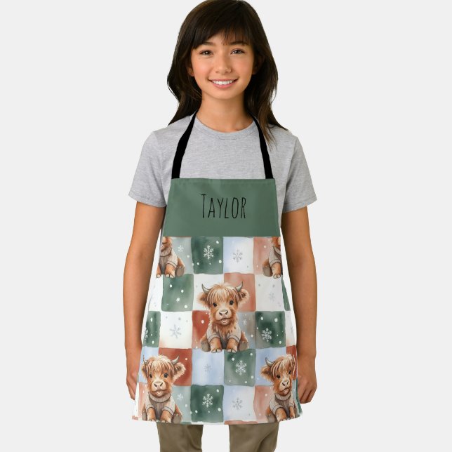 Delantal Highland Cow Christmas Crew Personalized Kids (in situ)