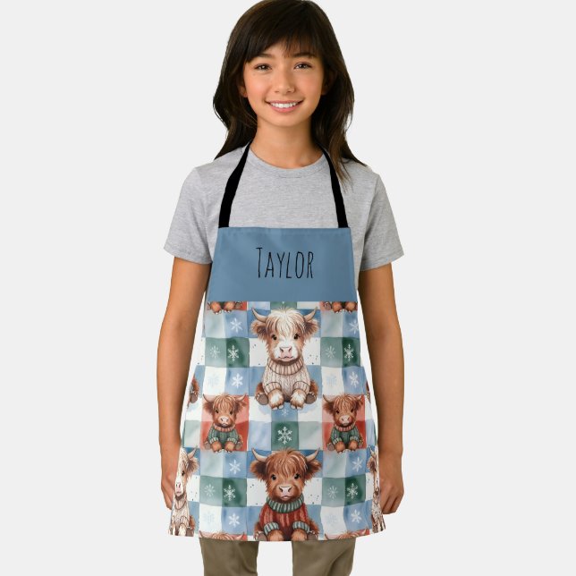 Delantal Highland Cow Christmas Crew Personalized Kids (in situ)