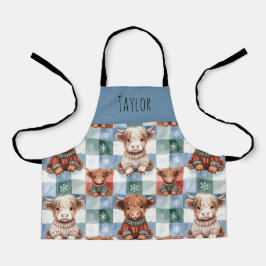 Delantal Highland Cow Christmas Crew Personalized Kids