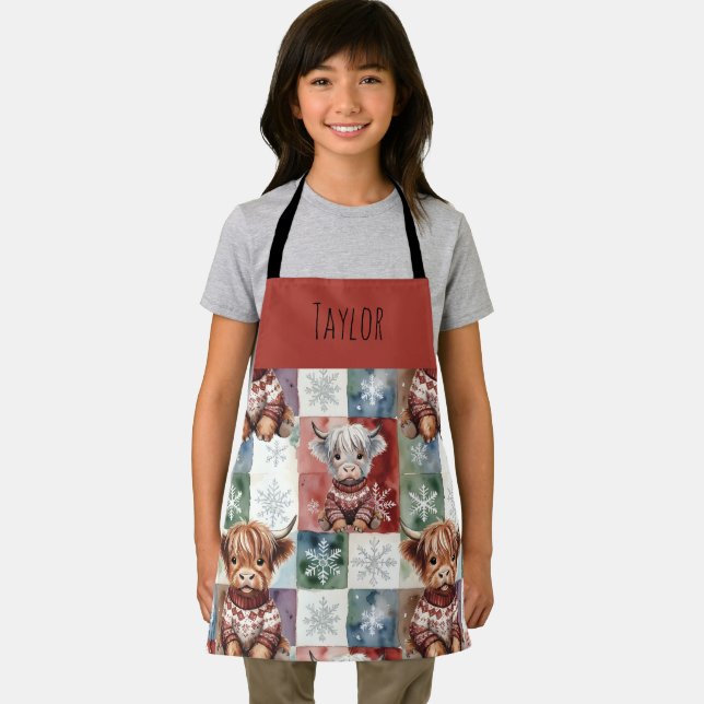 Delantal Highland Cow Christmas Cute Personalized Kids (in situ)