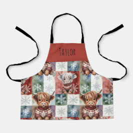 Delantal Highland Cow Christmas Cute Personalized Kids