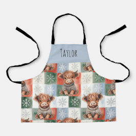 Delantal Highland Cow Christmas Snowy Personalized Kids