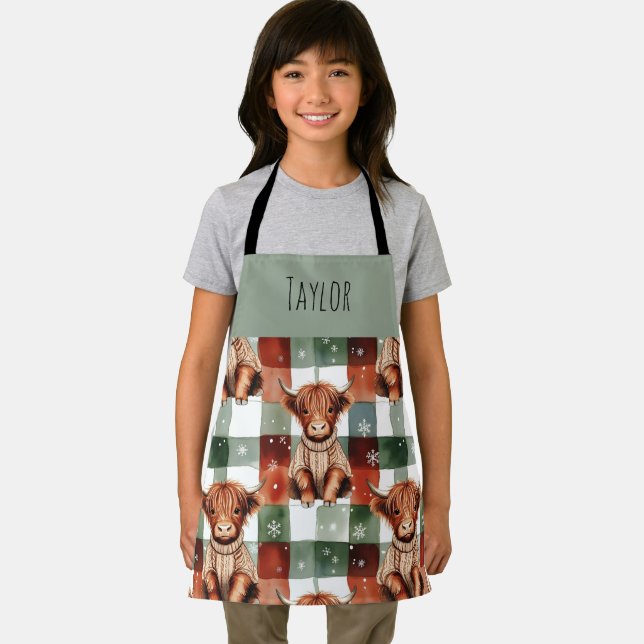 Delantal Highland Cow Christmas Snowy Personalized Kids (in situ)