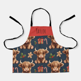 Delantal Highland Cow Festive Santa Christmas Kids