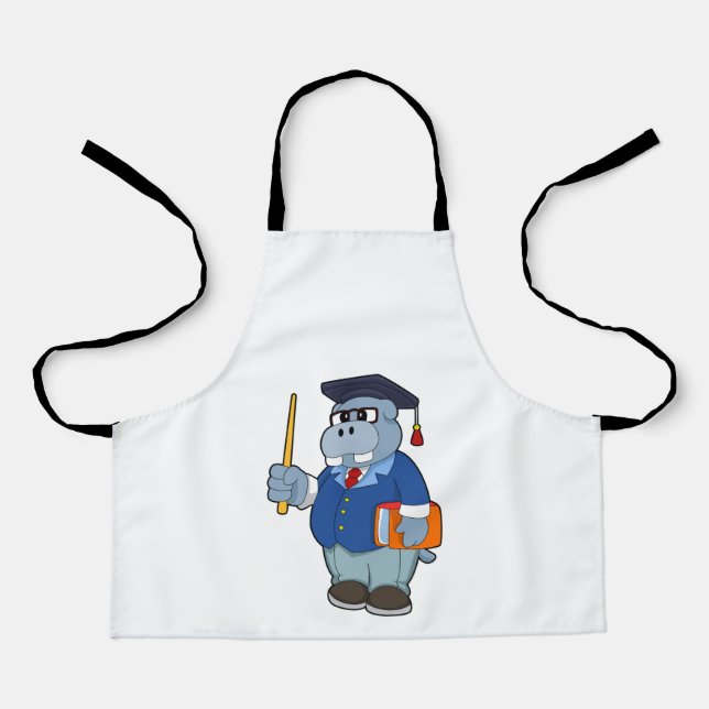 Delantal Hippo como profesor con libro (Anverso)
