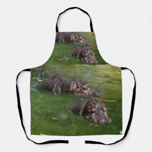 Delantal Hippo Nadando En Un Estanque, Impresión Completa