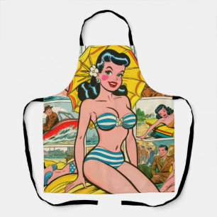 Delantal Historietas de verano del Chica Retro Bikini